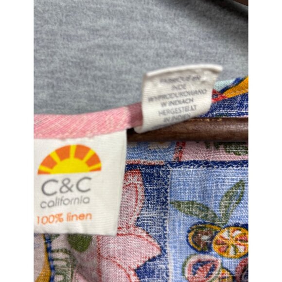 C&C California 100% Linen Womens Top 3X Multicolor Tropical Beachy Island - Picture 2 of 5